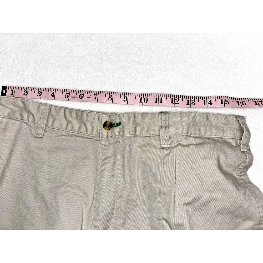 33X33 Tommy Hilfiger Tan Khaki Chino Pants Mens Flat Front Logo Flag Cotton EUC
